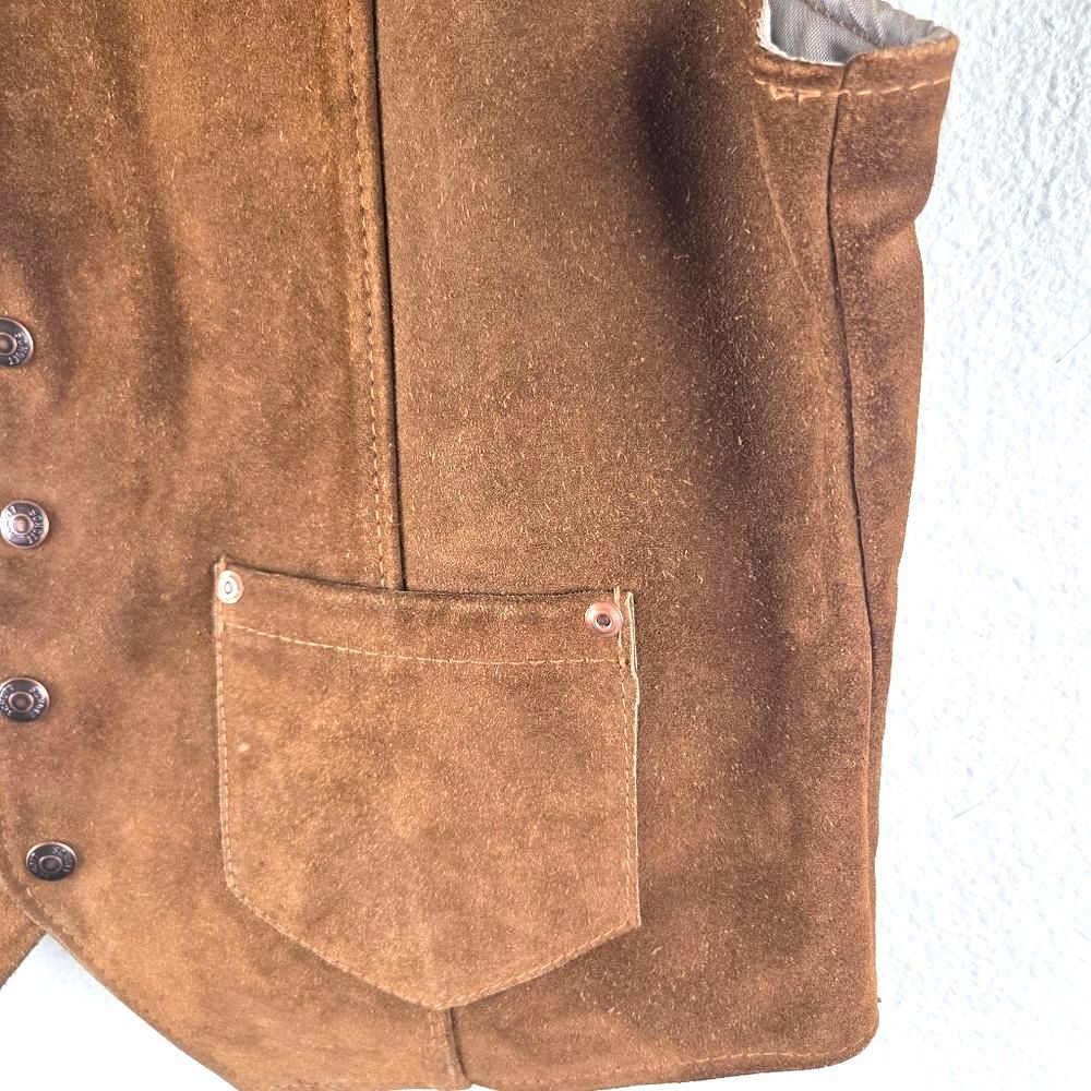 Rancher By Schott Vintage Brown Leather Suede Western Snap Men Vest Size Large - Picture 7 of 16